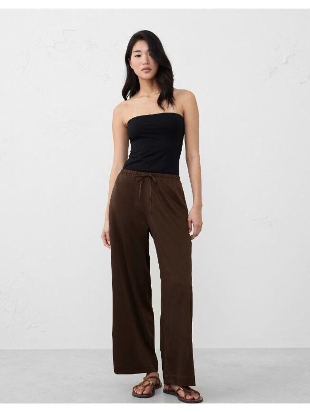 Banana Republic Wide-Leg Crinkled Satin Pull-On Pant chocolate brown